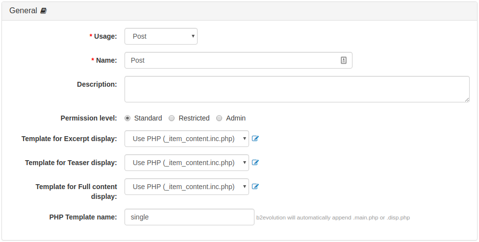Item Type: General Settings Panel